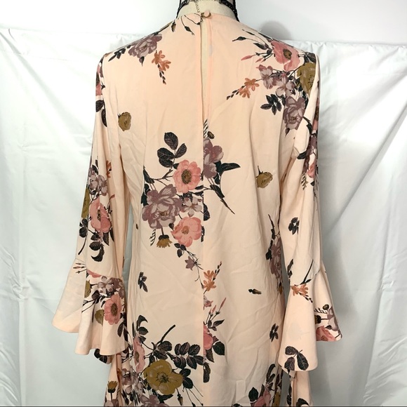 Leith pink floral long bell sleeve mini dress - Picture 3 of 11
